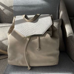 Danielle Nicole Cream Leather Backpack with White Croc Flap